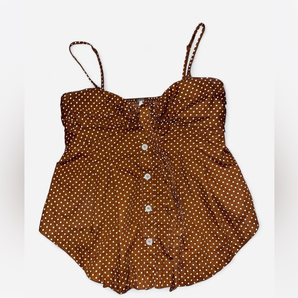 Free People Be Mine Brown Polka Dot Tops size XS